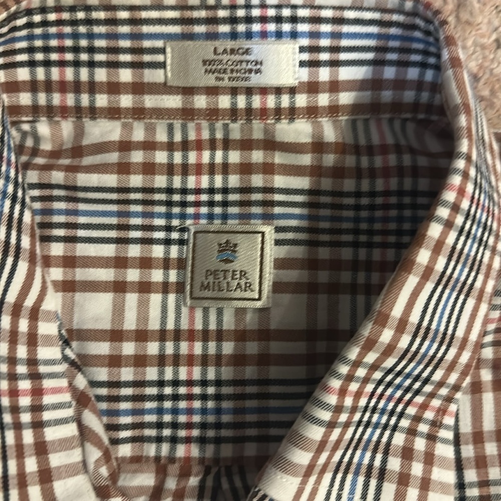Peter Millar Mens Long Sleeve Button-Down Shirt Plaid Multicolor Size L - Picture 2 of 5